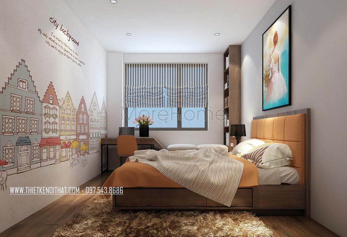 Thiết kế nội thất phòng ngủ chung cư Ngoại Giao Đoàn Bắc Từ Liêm Hà Nội